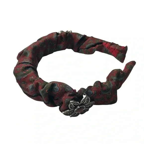 Maroon Multi-Color Paisley Handcrafted Headband Silver-Tone Medallion Crown - Picture 7 of 8